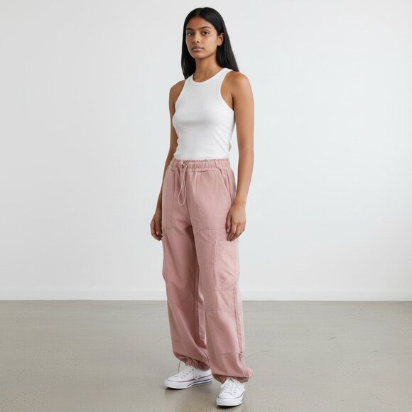 Y2K Parachute Pants Dusty Pink Lightweight Quick Dry Wide Leg Size M - Picture 2 of 16